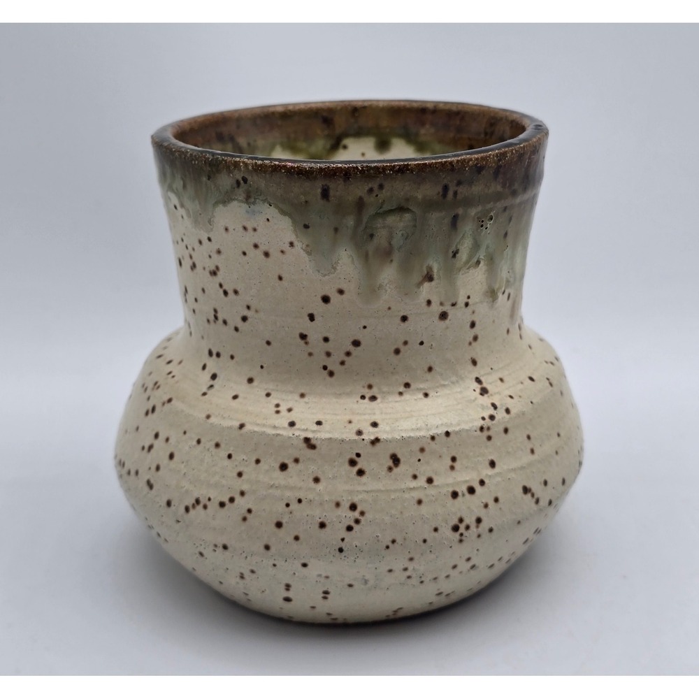 Vintage 1980 Handmade Signed Studio Pottery Speckled Stoneware Bud Vase Boho